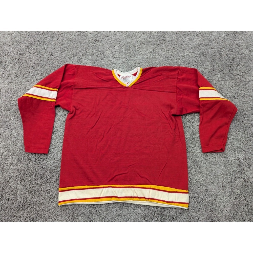Vintage Calgary Flames Jersey Mens Large Rawlings Pullover Hockey V-Neck Sports